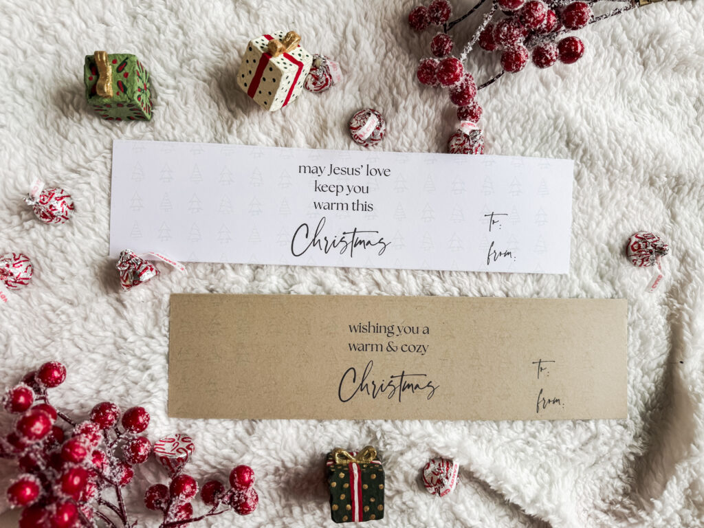 Festive Christmas gift tags with heartfelt messages for warm and cozy holiday wishes.