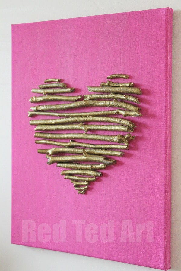 Gold and pink heart sculpture, contemporary wall decor, handmade art piece, modern interior decoration, unique gift idea, Red Ted Art style.