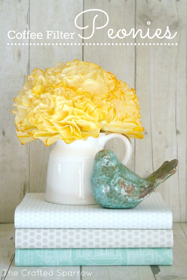 Decorative coffee filter flowers in a white mug, perfect for home decor and floral arrangements, inspired by Peonies for a charming and elegant accent.