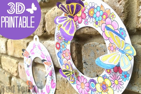 Brightly colored butterfly and flower wreath with 3D printable design, perfect for spring decor or children's room embellishments.