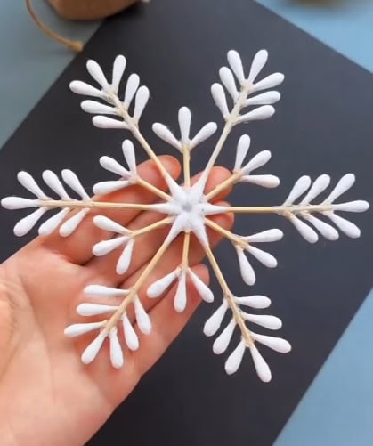 A close-up of a handcrafted white snowflake ornament with intricate details, perfect for festive holiday decorations and winter-themed decorating projects.