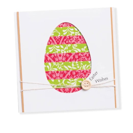 Beautiful handmade Easter greeting card with colorful striped egg design and 'Easter Wishes' message, perfect for springtime celebrations and holiday greetings.