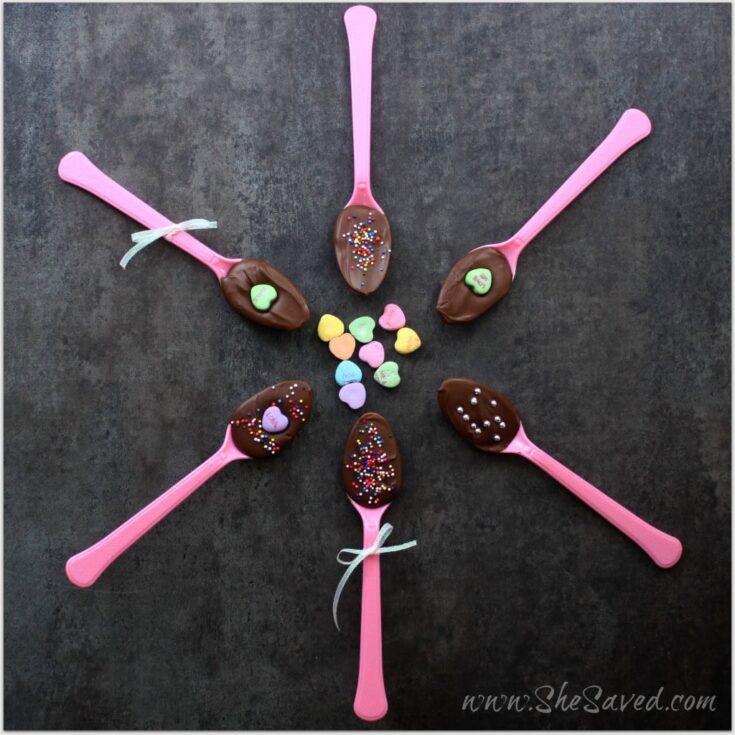 Pink spoons with chocolate eggs and sprinkles, perfect for Valentine's Day or romantic treats. Fun, colorful, and festive spring-themed dessert ideas.