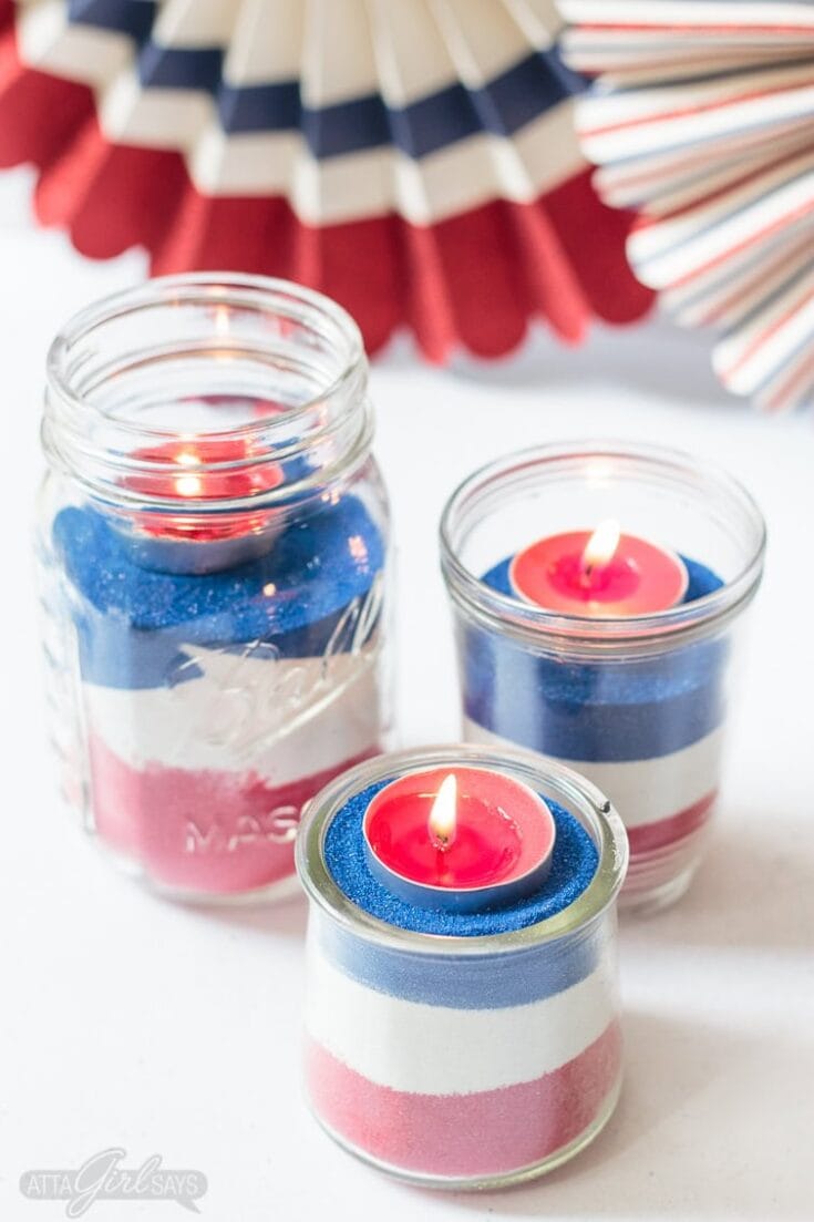 Image for American Flag Mason Jar Easy Sand Art for July 4th