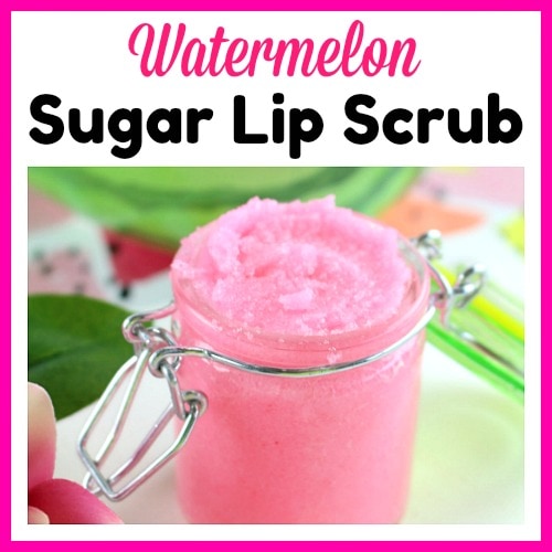 Close-up of a pink watermelon sugar lip scrub in a glass jar with a metal clasp, highlighting a smooth, exfoliating texture perfect for skincare and lip care routines.