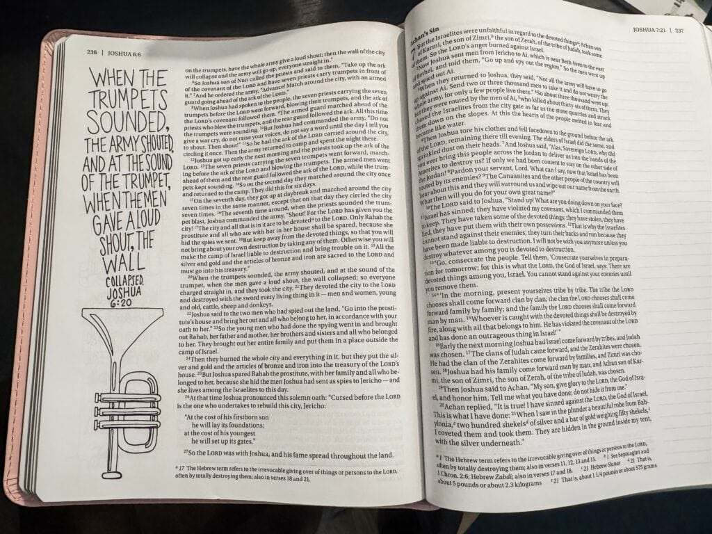 Detailed black and white illustration of a vintage trumpet with a quote about trumpets and soldiers, suitable for music or military-themed content.