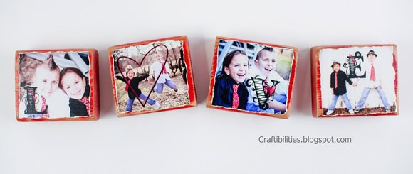 Set of four custom photo blocks featuring kids' pictures, perfect for Christmas gifts for parents from kids, showcasing heartfelt family memories.